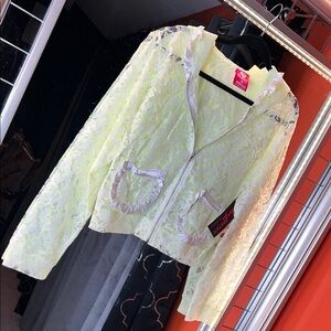 Pink Lipstick Luxurious Neon Lace Cropped Hoodie 🎀